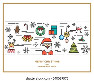 Christmas and New Year flat line design concept for greeting card, web banner, marketing material and. Vector Illustration