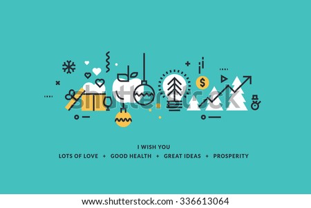 Christmas and New Year flat line design greeting card.