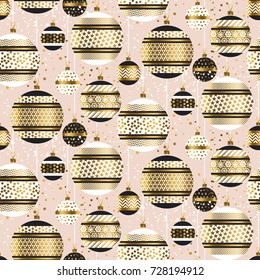 Christmas and new year flat style ball ornament. bauble decor vector seamless pattern vector illustration.  Xmas and new year decor repeatable motif for fabric, wrapping paper