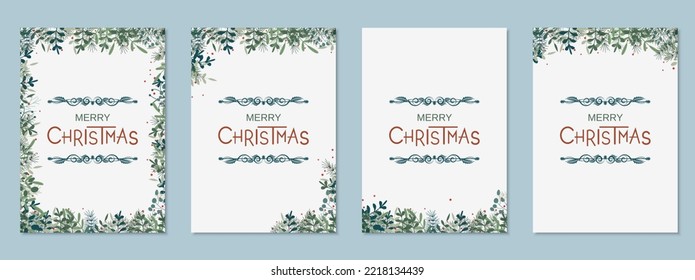 Christmas and New Year floral style vector flyer, banner, booklet, brochure cover, coupon, voucher, invitation card templates collection