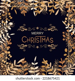 Christmas and New Year floral style vector illustration. Design for square flyer, banner, poster, invitation card, booklet