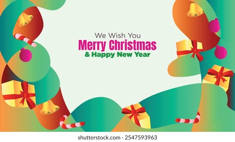 Christmas and New Year Fluid Background with Gift Boxes and Ornaments. abstract fluid christmas background with gift box and ornamental vector illustration 