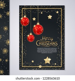 Christmas and New Year flyer, banner, booklet, brochure cover vector design template
