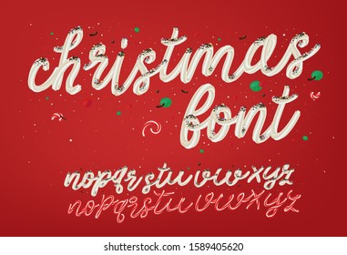 Christmas and New Year font sweet cream and candy cane 3d alphabet. Holidays decorative typography. Vector illustration. 