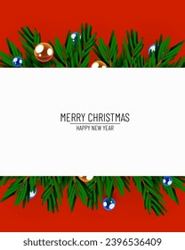 Weihnachten und neues Jahr Rahmen mit Weihnachtsbaumdekoration. Vektorgrafik