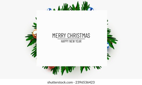 Christmas and new year frame with Christmas tree decoration. Vector illustration