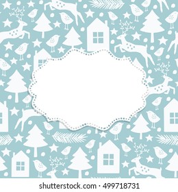 Christmas and New Year frame with Winter seamless 

pattern. Vector illustration.