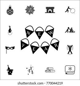 Christmas and New Year garland greeting card, poster icon. Set of elements Christmas Holiday or New Year icons. Winter time premium quality graphic design collection on white background