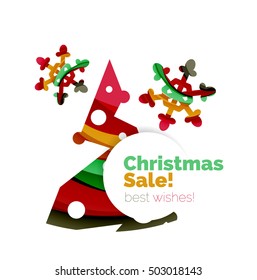 Christmas and New Year geometric paper design banner. Vector