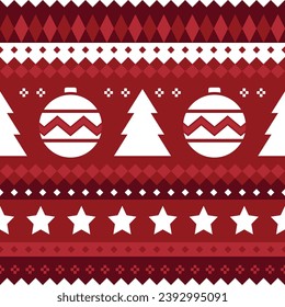 Christmas and New Year geometric seamless pattern. Red and white pixel pattern with nordic style for winter textile and wrapping paper, geometric christmas elements seamless striped pattern background