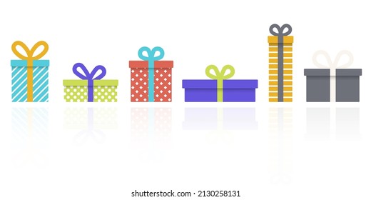 Christmas and New Year gift boxes in a flat style.  Vector background.