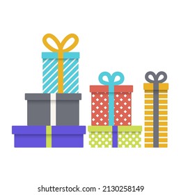 Cajas de regalo de Navidad y Año Nuevo en un estilo plano.  Fondo vectorial.