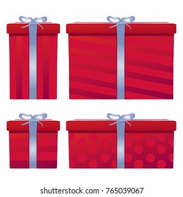 Christmas, New Year gift boxes of different shapes with patterns and a bow