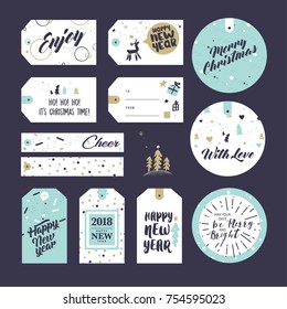 Christmas and New Year gift tags collection. Flat design style vector illustration templates for winter sale, Christmas and New Year product presentation, marketing.