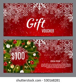 Christmas and New Year Gift Voucher, Discount Coupon Template Vector Illustration EPS10