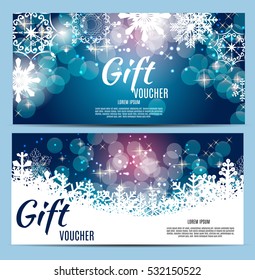 Christmas and New Year Gift Voucher, Discount Coupon Template Collection Set Vector Illustration