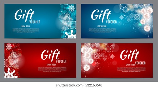 Christmas and New Year Gift Voucher, Discount Coupon Template Collection Set Vector Illustration