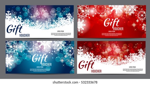 Christmas and New Year Gift Voucher, Discount Coupon Template Collection Set Vector Illustration