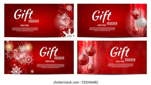Christmas and New Year Gift Voucher, Discount Coupon Template Collection Set Vector Illustration EPS10