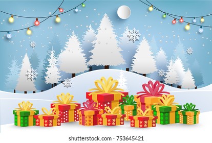 christmas and new year gifts in the snow
