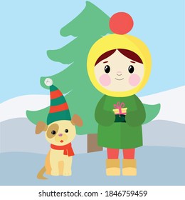 christmas and new year girl with dog