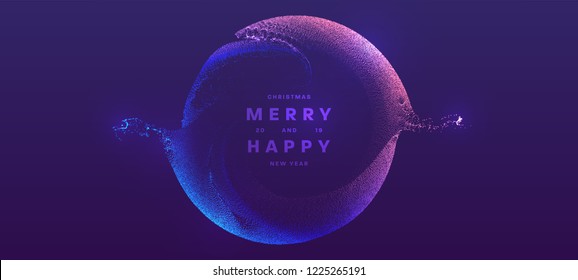 Christmas and New Year glowing particles liquid dynamic flow. Holiday trendy fluid cover design. Eps10 vector illustration for posters, placards, banners, flyers and brochures