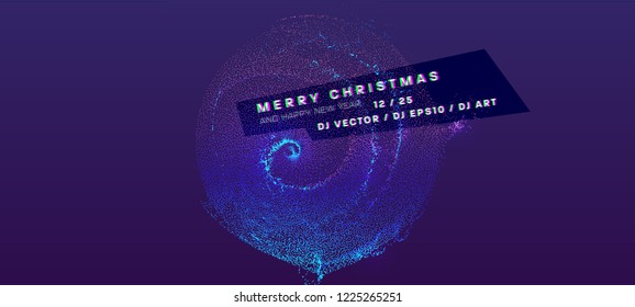 Christmas and New Year glowing particles liquid dynamic flow. Holiday trendy fluid cover design. Eps10 vector illustration for posters, placards, banners, flyers and brochures