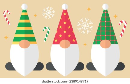 Navidad Año Nuevo gnomo estilo vectorial plano estilo vectorial