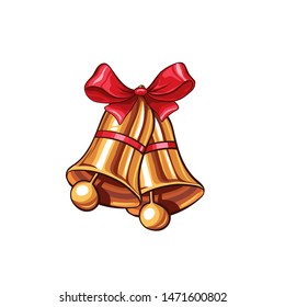 Christmas or New Year golden bell isolated vector illustration. Freehand gold decor for winter holidays