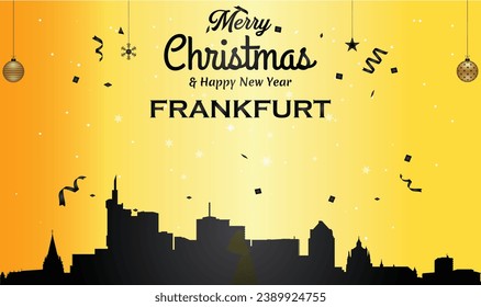 Christmas and New year golden greeting card with black panorama of the city of Frankfurt