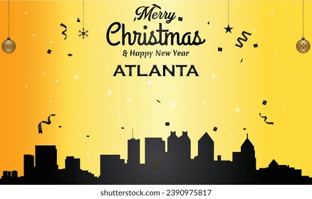 Christmas and New year golden greeting card with black panorama of the city of Atlanta, Georgia - US State