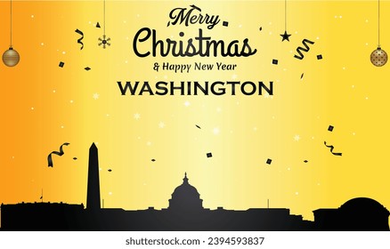 Christmas and New year golden greeting card with black panorama of the city of Washington, District of Columbia - US State