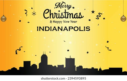 Christmas and New year golden greeting card with black panorama of the city of Indianapolis, Indiana- US State