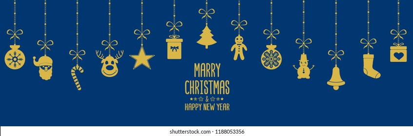Christmas and new year  golden ornament elements.  blue background. Christmas decoration. Vector.Christmas card with decoration.