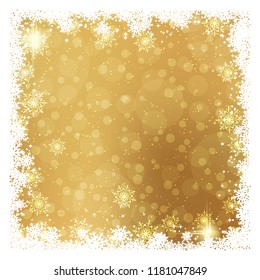 Christmas and New Year golden vector background with snowflakes and stars