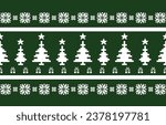 Christmas and New Year green and white seamless pattern, fairytale pixel pattern in white and green with Nordic snowflakes for winter hats, ugly sweaters, jumpers. wallpaper, paper or other design