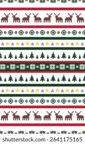 Christmas and New Year green and white seamless pattern, fairytale pixel pattern in white and green with Nordic snowflakes for winter hats, ugly sweaters, jumpers. wallpaper, paper or other design