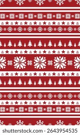 Christmas and New Year green and white seamless pattern, fairytale pixel pattern in white and green with Nordic snowflakes for winter hats, ugly sweaters, jumpers. wallpaper, paper or other design