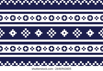 Christmas and New Year green and white seamless pattern, fairytale pixel pattern in white and green with Nordic snowflakes for winter hats, ugly sweaters, jumpers. wallpaper, paper or other design
