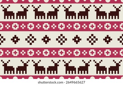 Christmas and New Year green and white seamless pattern, fairytale pixel pattern in white and green with Nordic snowflakes for winter hats, ugly sweaters, jumpers. wallpaper, paper or other design