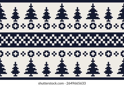 Christmas and New Year green and white seamless pattern, fairytale pixel pattern in white and green with Nordic snowflakes for winter hats, ugly sweaters, jumpers. wallpaper, paper or other design