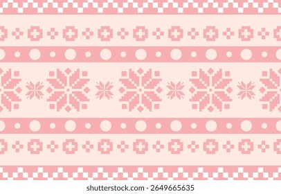 Christmas and New Year green and white seamless pattern, fairytale pixel pattern in white and green with Nordic snowflakes for winter hats, ugly sweaters, jumpers. wallpaper, paper or other design