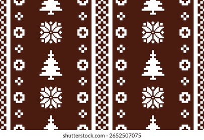 Christmas and New Year green and white seamless pattern, fairytale pixel pattern in white and green with Nordic snowflakes for winter hats, ugly sweaters, jumpers. wallpaper, paper or other design