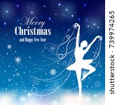Christmas and New Year greeting card with tender ballerina and snowflakes.