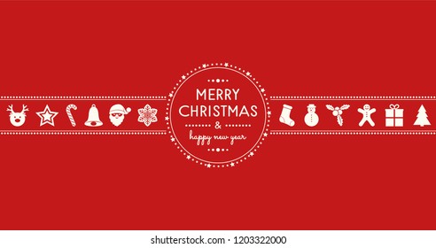 Christmas and New Year greeting card with ornaments. Vector.