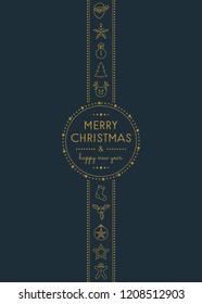 Christmas and New Year greeting card with hand drawn decorations. Vector.