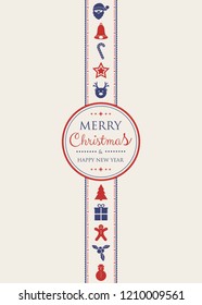 Christmas and New Year greeting card with ornaments. Vector.