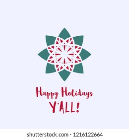 Christmas and New Year greeting card with geometric ornament on light blue background. Inscription - Happy Holidays You All