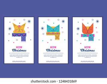 Christmas, New Year greeting card, banner, poster sketch design. Composition with Xmas cats. Vector illustration