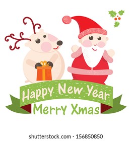 Christmas and New Year Greeting card, Santa Claus with  Deer 2